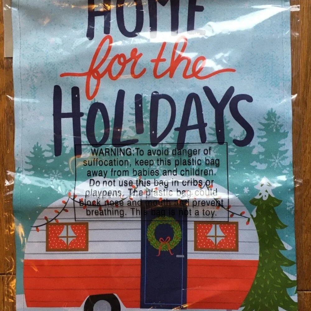 Home for the Holidays Garden Flag Red Camper Travel Trailer Christmas 12